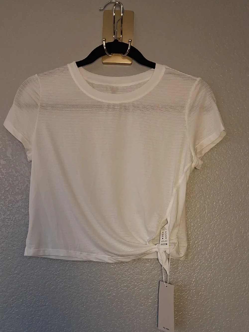 HALARA White Short-Sleeve Tie-Knot Crop Tee - Picture 1 of 6